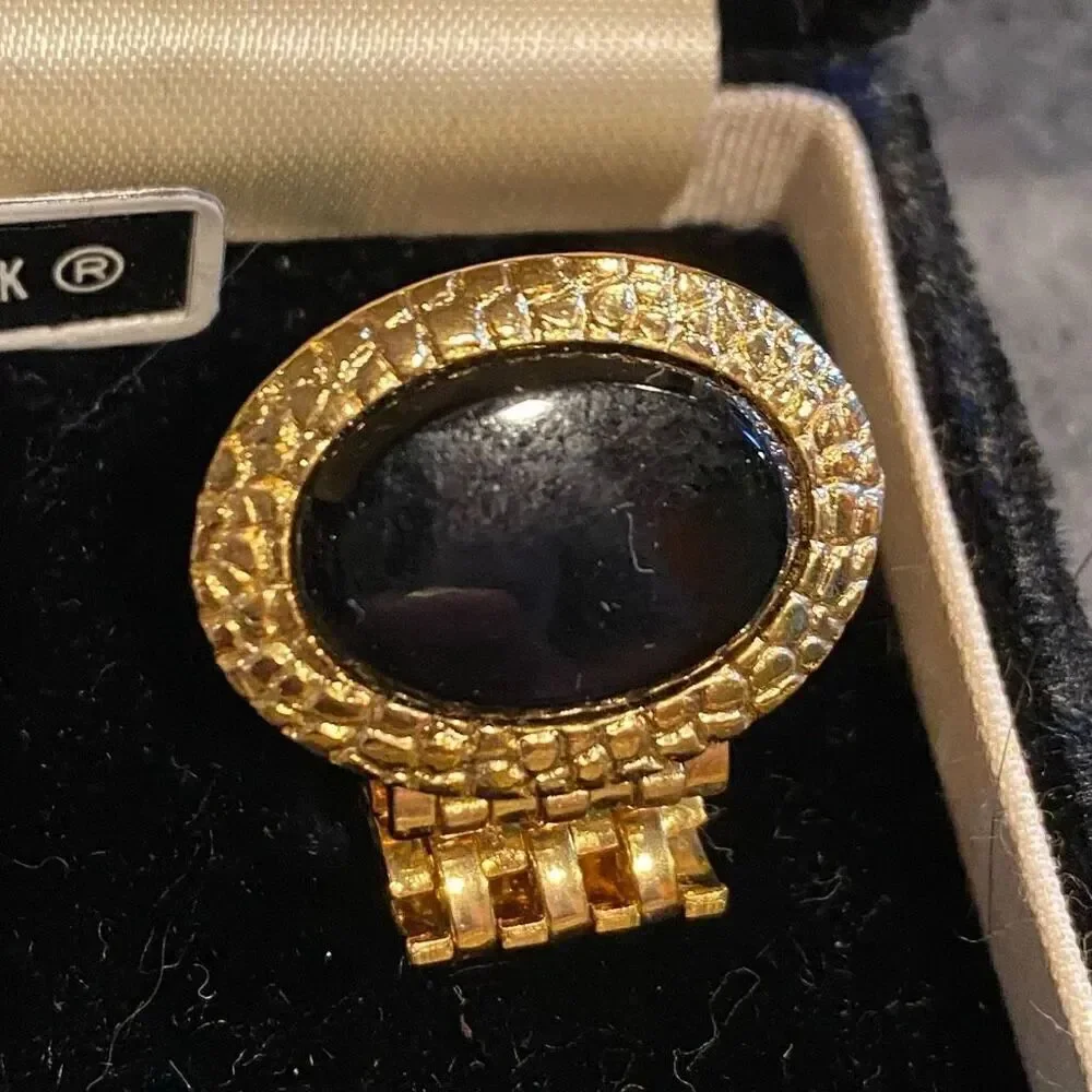 Vintage Dante Onyx Gold Wrap Around Mesh Cuff Links Boxed
